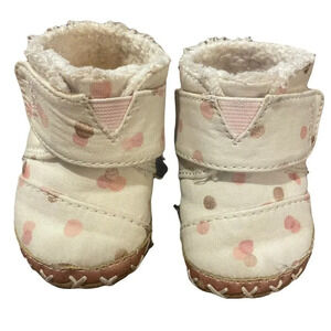 Tom's Pink Polka Dot Booties, Size 3, Soft Sole, Fleece Lined
